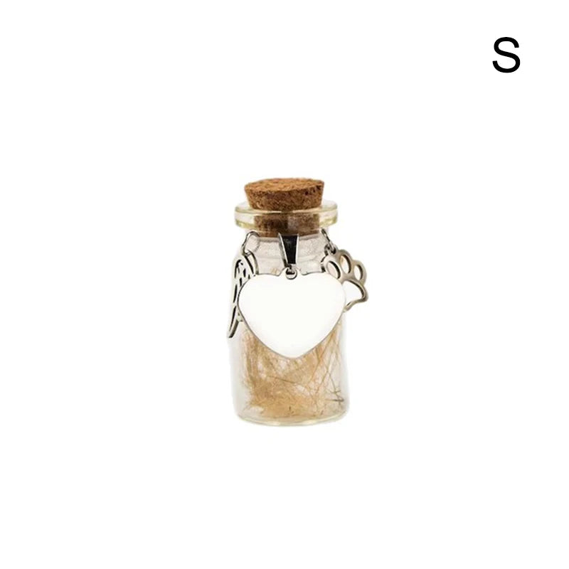 ieniaCC55 SigurPet Gedenkflasche für Haustiere, Haare, Hunde, Katzen, Fell, Andenken, Flaschenaufbewahrung mit 3 silbernen Accessoires, Gedenkurnenbehälter für Haustiere