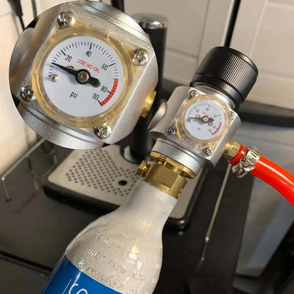 MUGLIO Soda Water Co2-Ladegerät-Set, Mini-Regler mit Widerhakenanschluss, europäischer Standard T21 x 4 Farbkugel-Adapter 0–90 psi