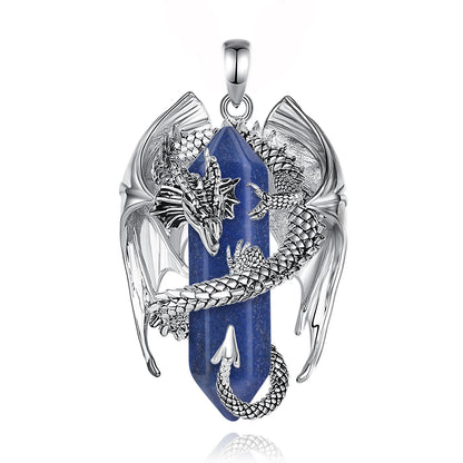 Eudora Drachen Twining sechseckigen Lapislazuli prismatische Halskette Punk Heilung Kristall Stein Anhänger Schmuck für Frauen Mann Geschenk