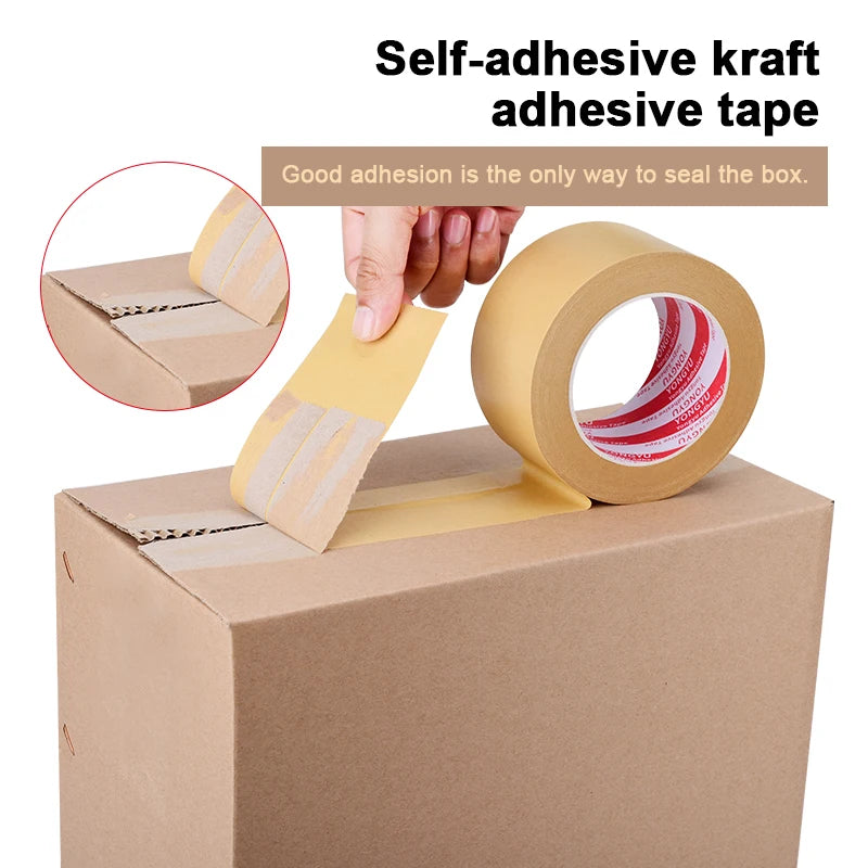 Hochwertiges Kraftpapierband – selbstklebend, 50 m, starke Verklebung, biologisch abbaubares Verpackungsband für den täglichen Gebrauch im Büro, braun