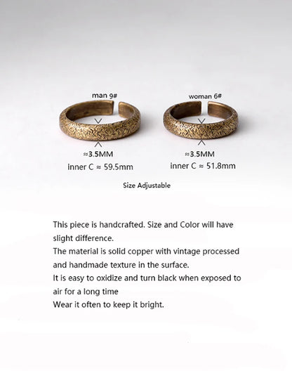 Handmade solid copper ring with texture, vintage style, rustic, distressed, adjustable size, anniversary, retro punk street, for men and women