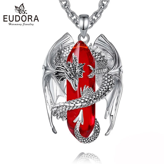 Eudora Dragon Twining Sechseckige Natürliche Karneol Prismatische Halskette Punk Heilstein Anhänger Edlen Schmuck für Frauen Mann Geschenk