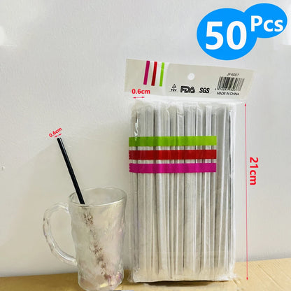 50–1000 Stück schwarze Trinkhalme aus Papier, Kunststoff-Strohhalme, einteilige Verpackung, flexible Trinkhalme für Partyküche und Getränke