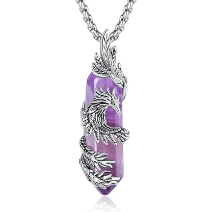 Eudora Phoenix Twining Hexagonal Amethyst Prismatic Necklace Natural Healing Stone Crystal Pendant Spiritual Jewelry Women Gift