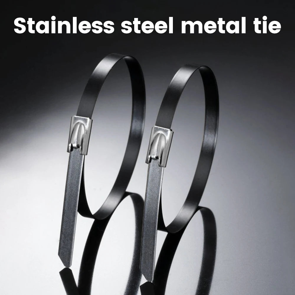 100 Stück 304 Edelstahl Metall schwarz Kabelbinder selbstsicherndes, hochtemperaturbeständiges Antioxidationsmaterial