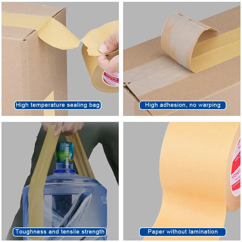 Hochwertiges Kraftpapierband – selbstklebend, 50 m, starke Verklebung, biologisch abbaubares Verpackungsband für den täglichen Gebrauch im Büro, braun