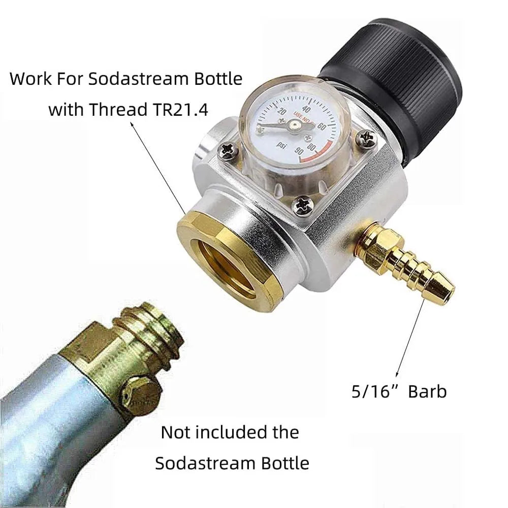 MUGLIO Soda Water Co2-Ladegerät-Set, Mini-Regler mit Widerhakenanschluss, europäischer Standard T21 x 4 Farbkugel-Adapter 0–90 psi