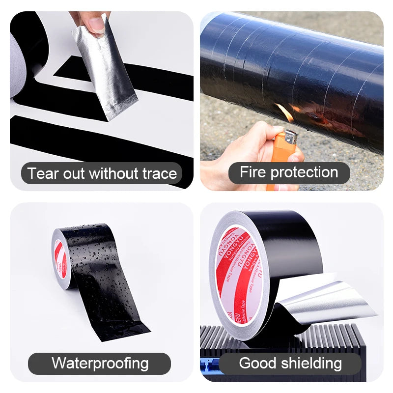 Schwarzes, langlebiges Aluminiumfolienband – wasserdichtes, selbstklebendes Reparaturband für Badewannen, Duschen, Toiletten, Küchen, Waschbecken und Wände