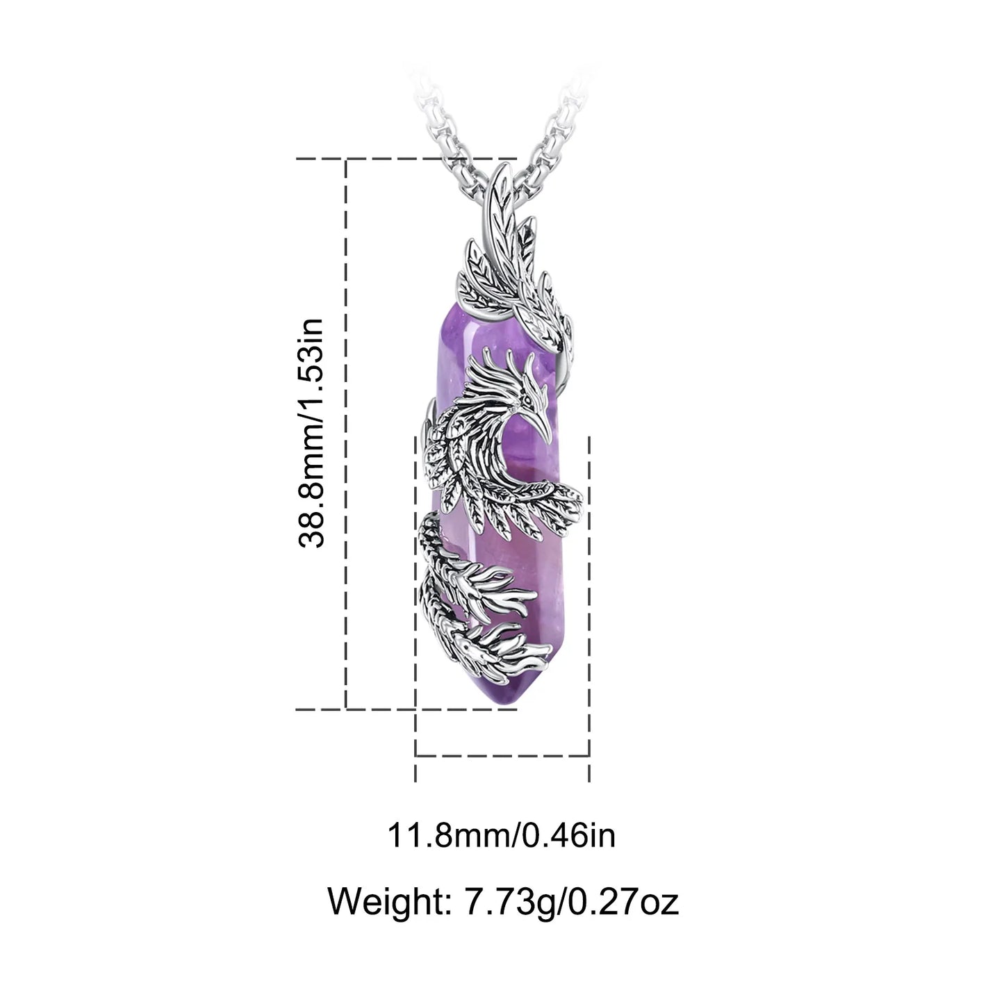 Eudora Phoenix Twining Hexagonal Amethyst Prismatic Necklace Natural Healing Stone Crystal Pendant Spiritual Jewelry Women Gift