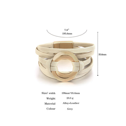 ALLYES Boho Genuine Leather Bracelets for Women Men Fashion Round Hollow Circles Charm Wrap Bracelet Bangle Female Jewelry Gifts