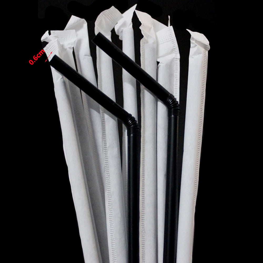 50–1000 Stück schwarze Trinkhalme aus Papier, Kunststoff-Strohhalme, einteilige Verpackung, flexible Trinkhalme für Partyküche und Getränke