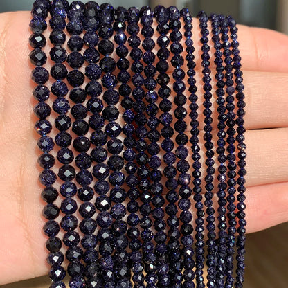 Natürlicher blauer Sandstond 2/3/4 mm facettierte lose Mineralperlen für Schmuckherstellung DIY Weihnachtsgeschenk Armbänder 15'' winziger Stein