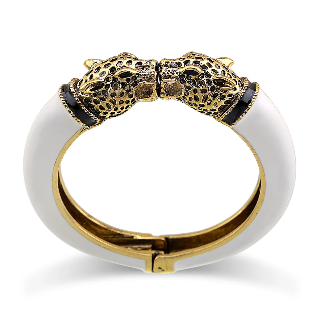 All Seasons Damen-Manschettenarmband für Party, antik vergoldet, Tier-Emaille, Leopardenkopf, Vintage-Armband, trendiger Schmuck