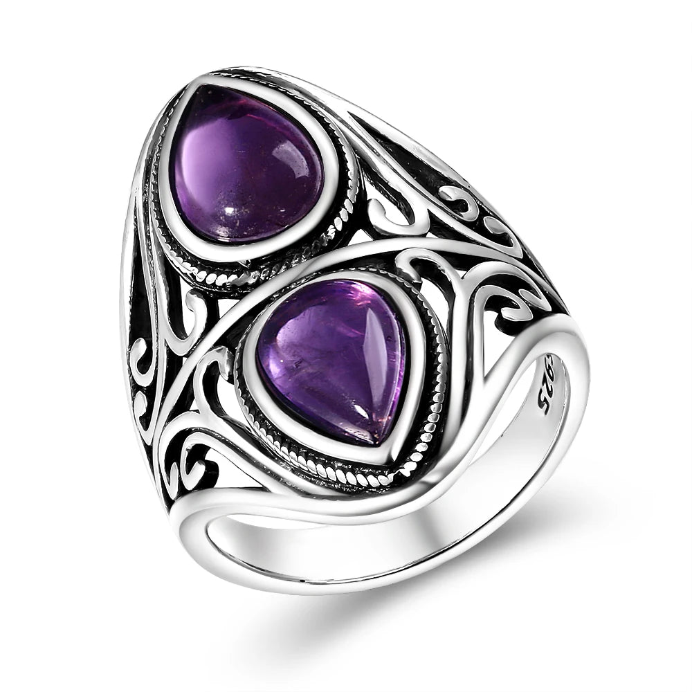 Charms 6x9MM Natürliche Charoite Perlen Ringe frauen S925 Silber Schmuck Vintage Ring Jahrestag Party Geschenke für Frauen