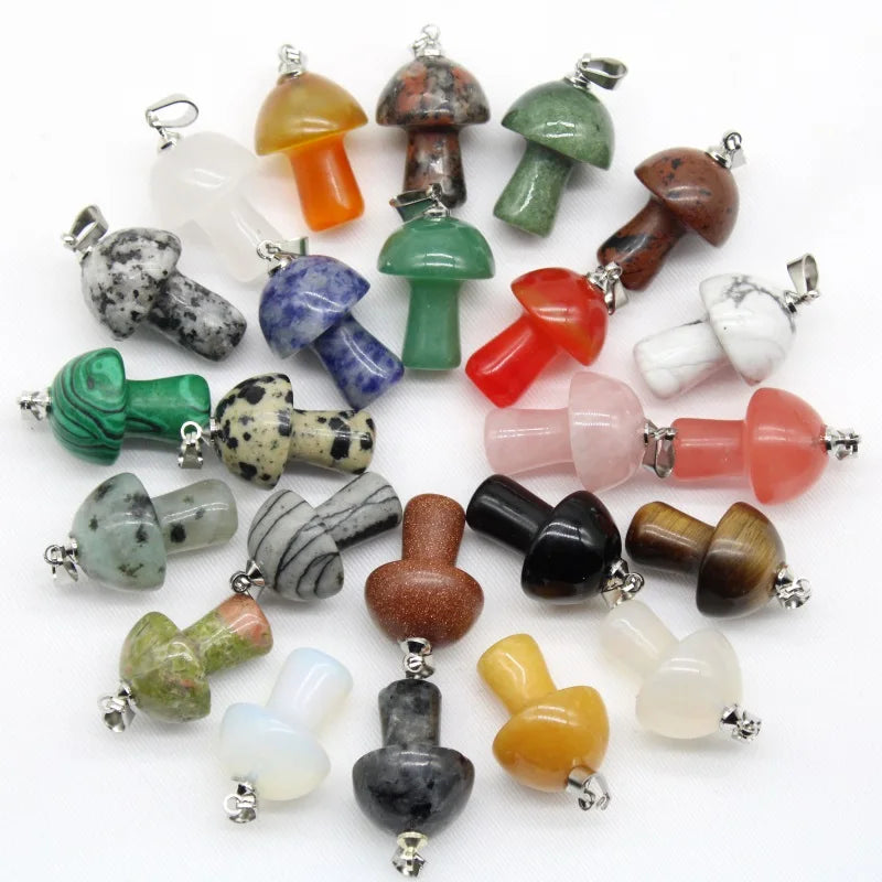15 stücke Natürliche Stein Anhänger Quarz Kristall Amethyst Achate Aventurin Pilz Stein Anhänger für DIY Machen Zubehör