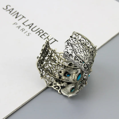 Sunspicems Vintage Türkei Armreif Große Frauen Manschette Armband Retro Gold Farbe Grau Kristall Böhmen Hochzeit Schmuck Geschenk