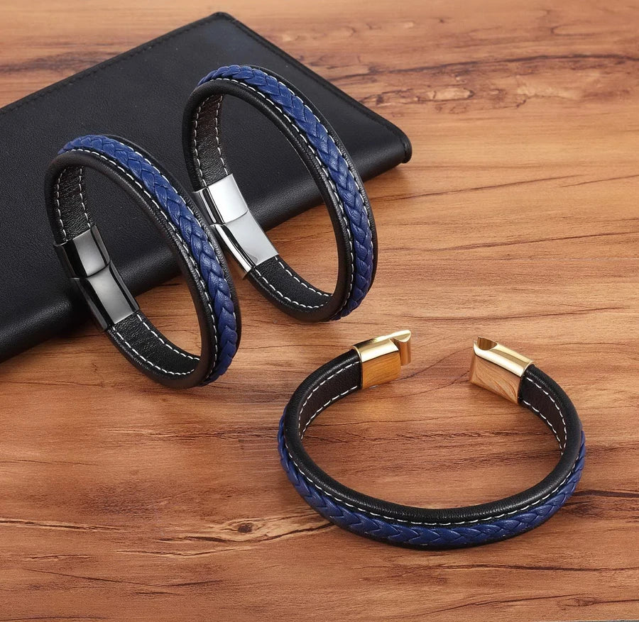 TYO Stainless Steel Leather Bangles Magnetic Clasp Braided Trendy Men Bracelet Wristband Charm Male Wrist Band Gifts Wholesale
