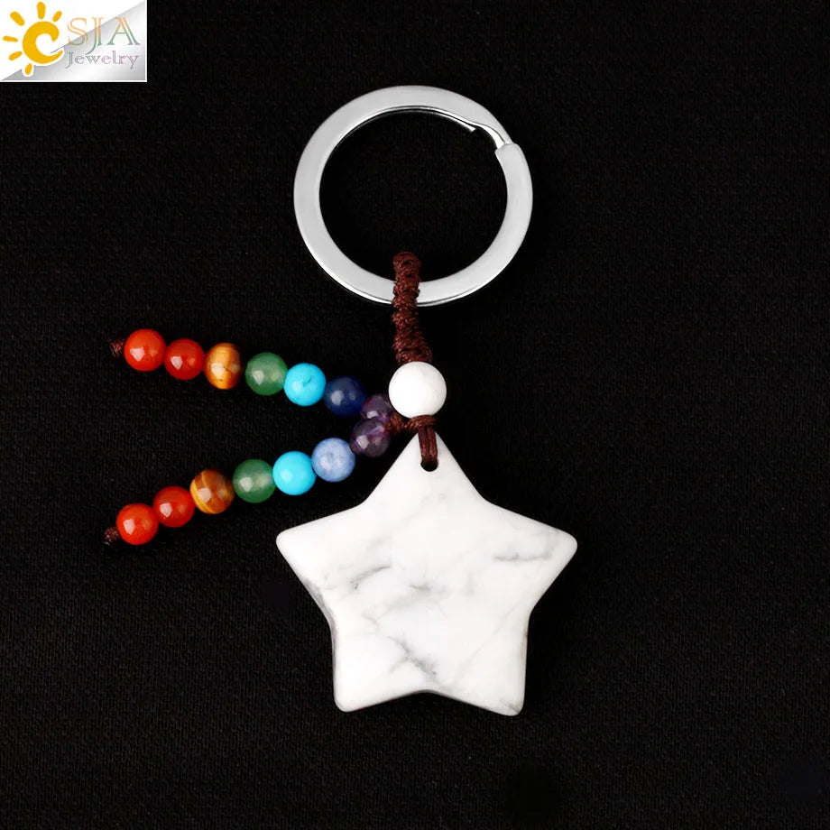 Naturstein 7 Chakra Schlüssel bund Heilung Mond Türkis Stern Rose Quarz Kristall Anhänger Aventurin Schlüssel ring Auto Schlüssel tasche g850