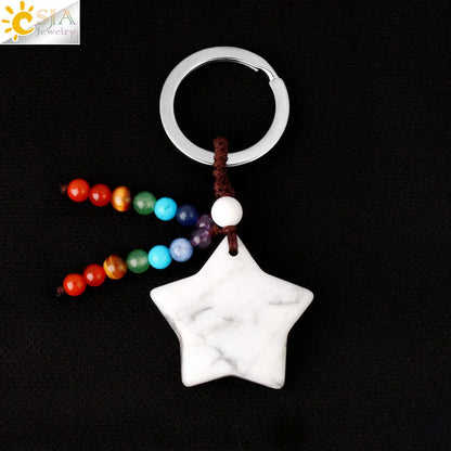 Naturstein 7 Chakra Schlüssel bund Heilung Mond Türkis Stern Rose Quarz Kristall Anhänger Aventurin Schlüssel ring Auto Schlüssel tasche g850