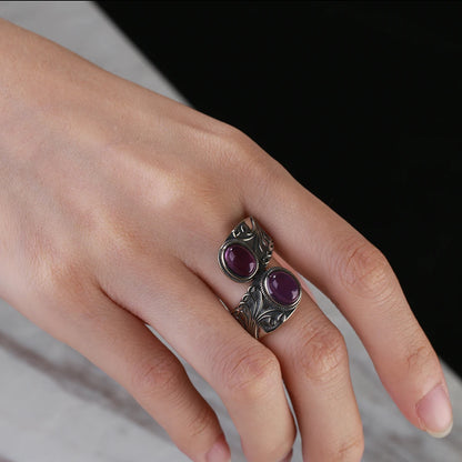 Punk-Hiphop-Ring aus 925er-Sterlingsilber, neues Design, mit zwei Amethysts, für Männer und Frauen, Schmuck, Party, Geburtstag, Geschenk
