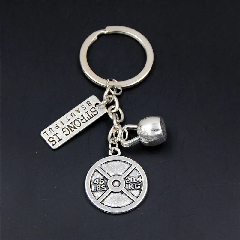 1pc Stärke Sport Hantel Hantel Charme Gewicht Fitness Mit Worten Gym Crossfit Schlüsselring Geschenke Für Mann