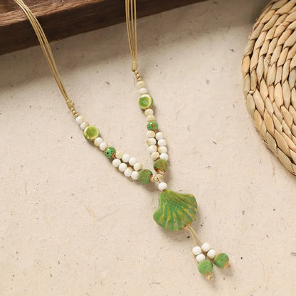 Ceramic Necklace with Colorful Beads Flower-shaped Long Sweater Chain Retro Accessory for Women