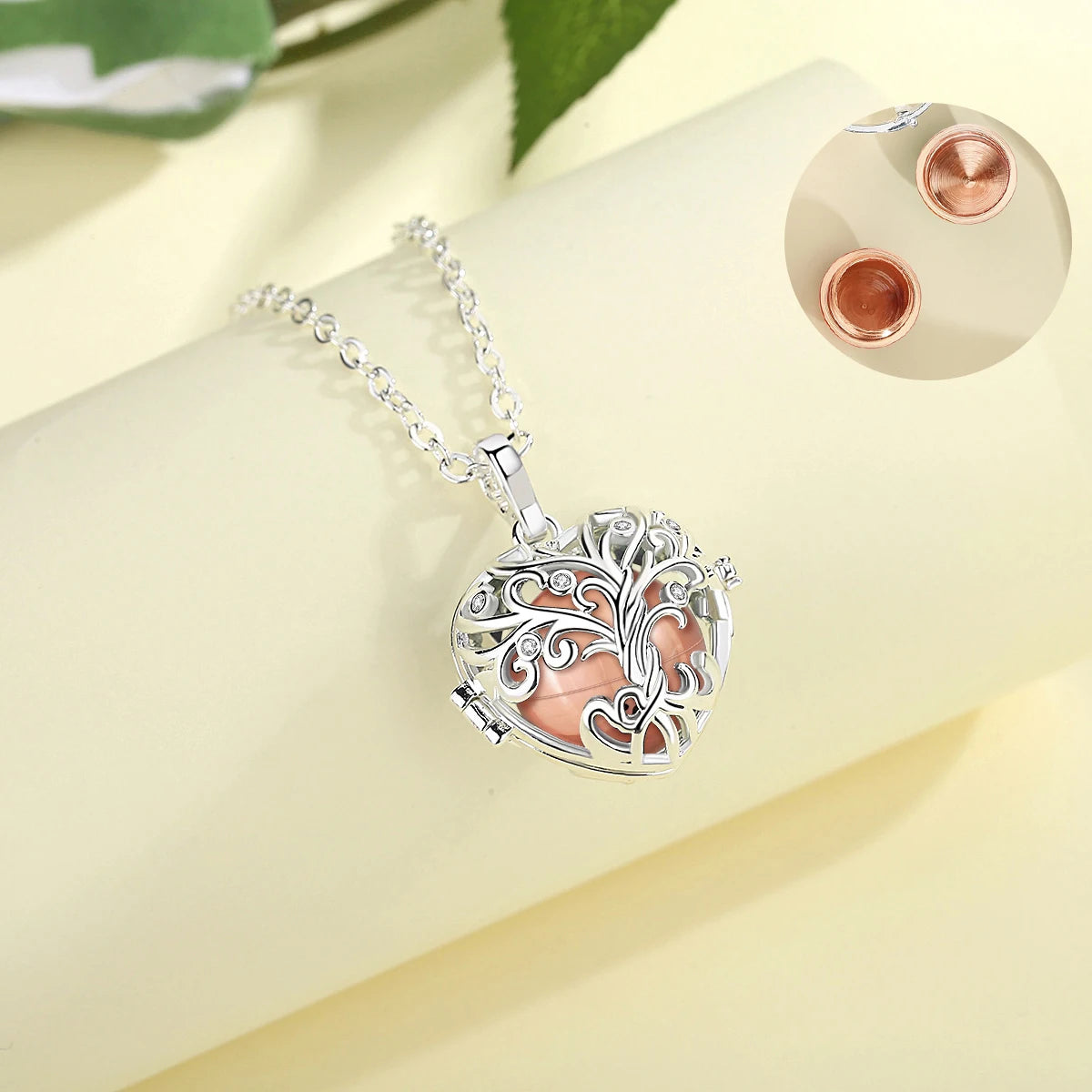 EUDORA 18mm Urne Feuerbestattung Baum des Lebens Käfig Medaillon Asche Halter Andenken Kapsel Halskette Anhänger DIY Gedenken Schmuck für geschenk