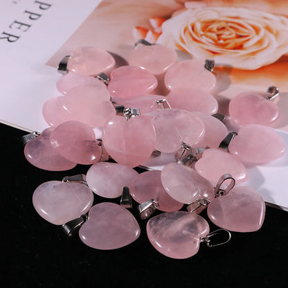 Rosenquarz Kristall Halskette Naturstein Herz Anhänger Mode Perlen 20mm Für DIY Schmuck Machen Edelsteine Kostenloser Versand