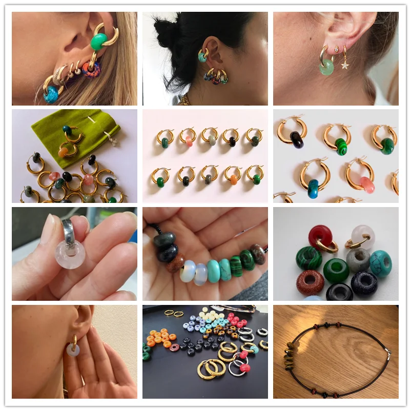 Natürliche Stein Große Loch Perle Anhänger Abacus Form Schmuck Zubehör Natürliche Quarz Jade Opal Charme Für Die Herstellung DIY Ohrring