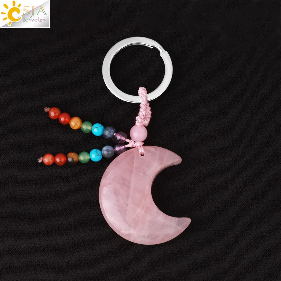 Naturstein 7 Chakra Schlüssel bund Heilung Mond Türkis Stern Rose Quarz Kristall Anhänger Aventurin Schlüssel ring Auto Schlüssel tasche g850