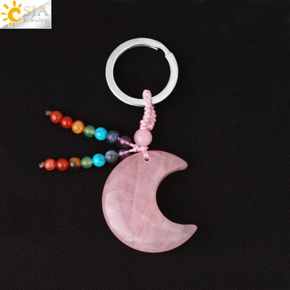 Naturstein 7 Chakra Schlüssel bund Heilung Mond Türkis Stern Rose Quarz Kristall Anhänger Aventurin Schlüssel ring Auto Schlüssel tasche g850