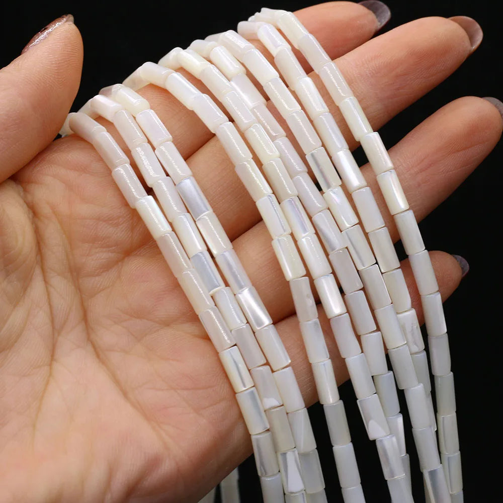 Natürliche zylindrische Muschelperlen Perlmutt Muschel lose Isolationsperlen für Schmuckherstellung DIY Armband Halskette Strang 14''