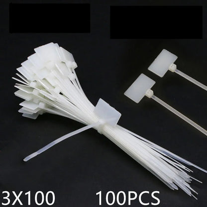 100 Stück Kabelbinder zum Schreiben von Draht, Stromkabel, Etiketten, Markierungsetiketten, Nylon, selbstsichernde Krawatte, Netzwerkkabel, Markierungskabel, Drahtband, Reißverschluss