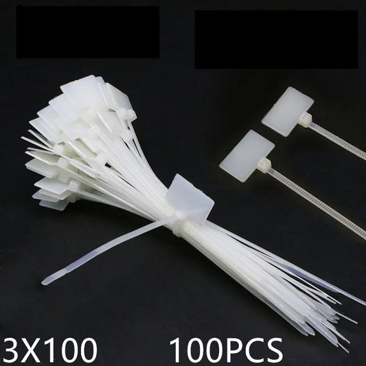 100 Stück Kabelbinder zum Schreiben von Draht, Stromkabel, Etiketten, Markierungsetiketten, Nylon, selbstsichernde Krawatte, Netzwerkkabel, Markierungskabel, Drahtband, Reißverschluss