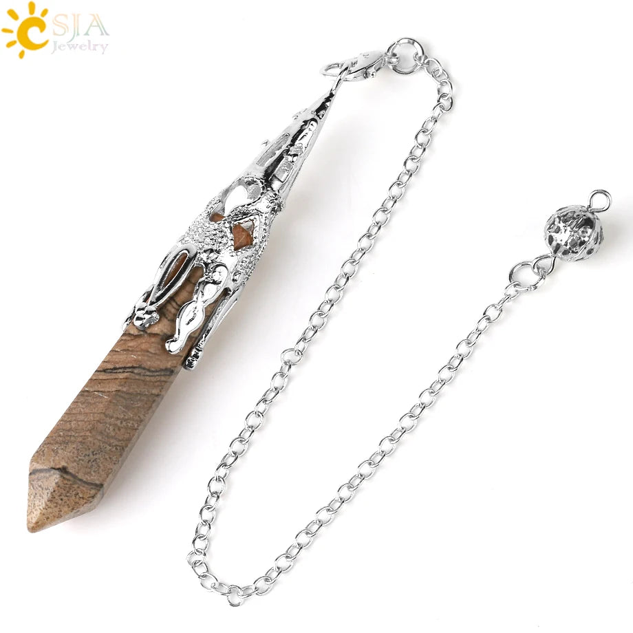 CSJA Kristallpendel für Wahrsagerei, Wünschelfen, Edelstein-Anhänger, antike Bronze, Quarz, Wahrsagerei, Pendulums, Pendulo-Anhänger G883
