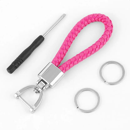 Hochwertiger Schlüsselanhänger für Männer und Frauen, drehbarer Schlüsselanhänger, luxuriöser handgewebter Leder-Hufeisenschnalle, Auto-Schlüsselanhänger, Halter, Zubehör