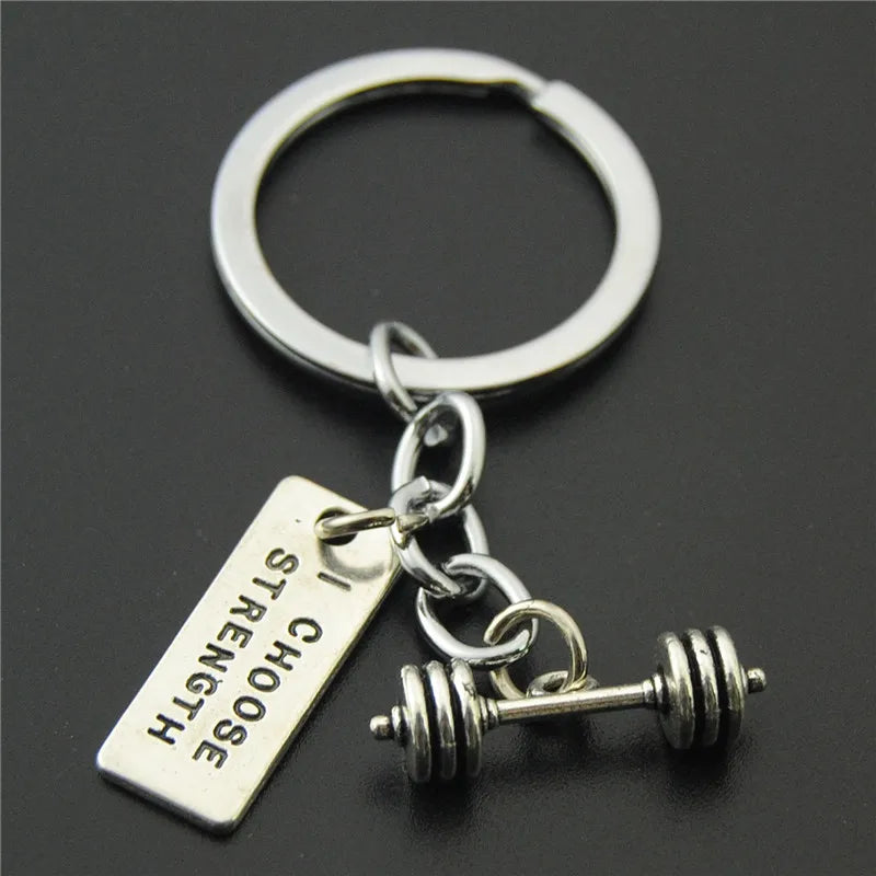 1pc Stärke Sport Hantel Hantel Charme Gewicht Fitness Mit Worten Gym Crossfit Schlüsselring Geschenke Für Mann