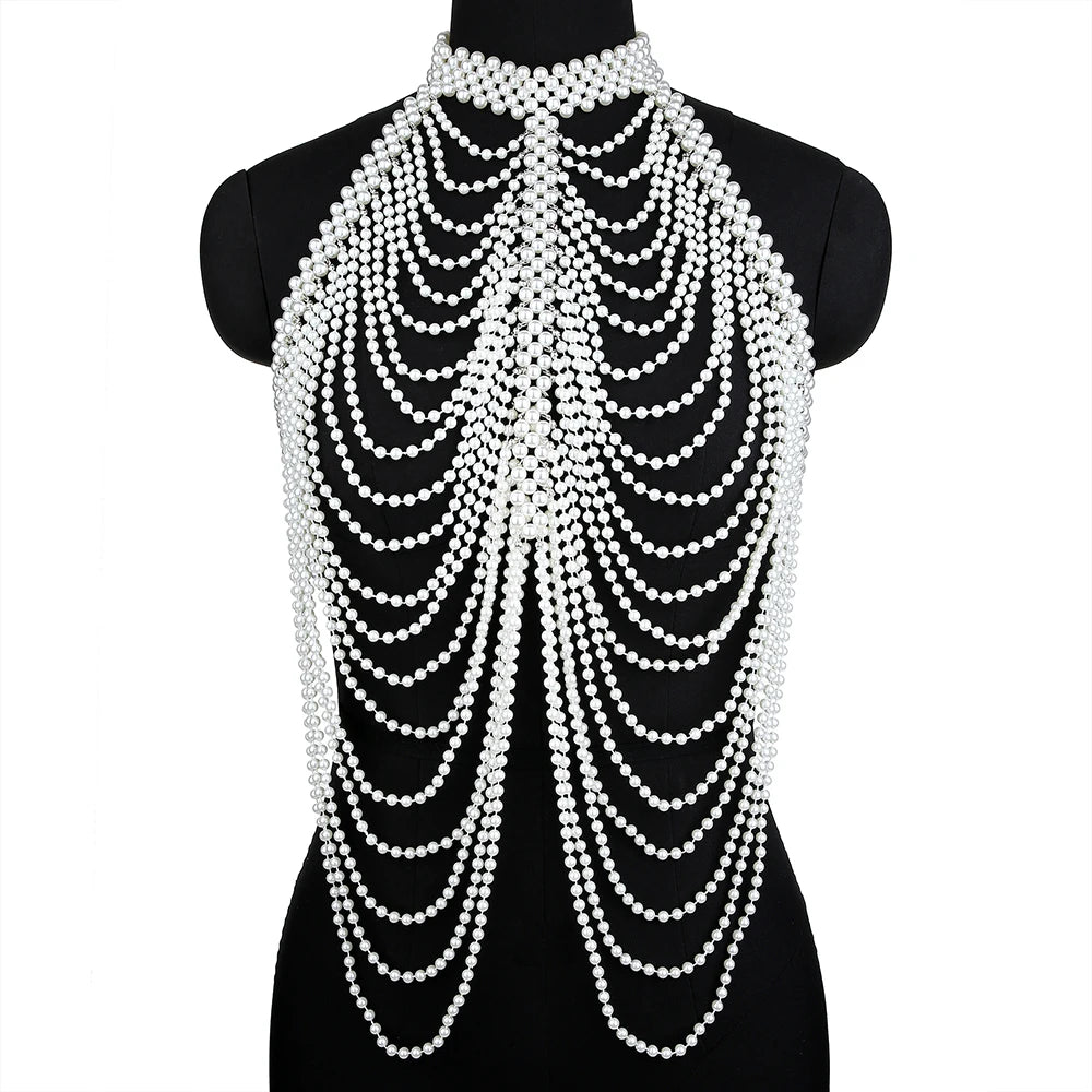 Sexy Frauen Perle Schal Halsketten Kragen Schulter Lange Kette Anhänger Halsketten Pullover Kette Hochzeit Kleid Schmuck Zubehör