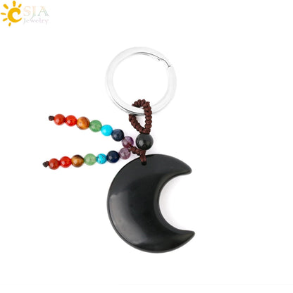 Naturstein 7 Chakra Schlüssel bund Heilung Mond Türkis Stern Rose Quarz Kristall Anhänger Aventurin Schlüssel ring Auto Schlüssel tasche g850
