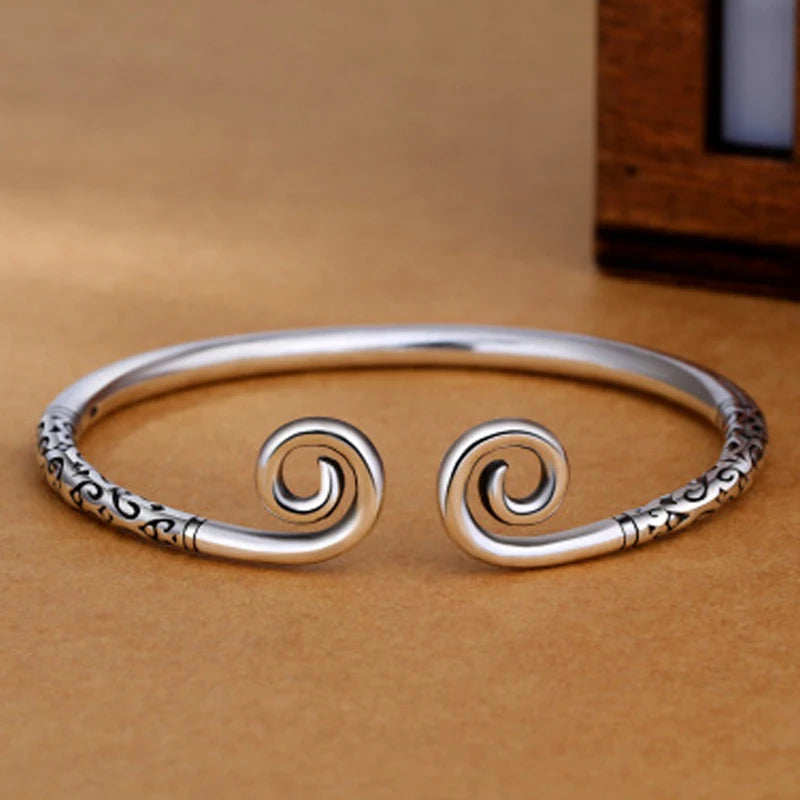 Zdadan Sterling Silber Vintage offene Manschette Armband Armreif für Frauen Männer Modeschmuck