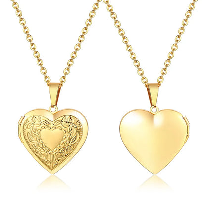 Zarte florale ovale Herz-Medaillon-Anhänger-Halsketten für Frauen, Edelstahl-Fotorahmen, Versprechen, Liebe, Andenken, Geschenk