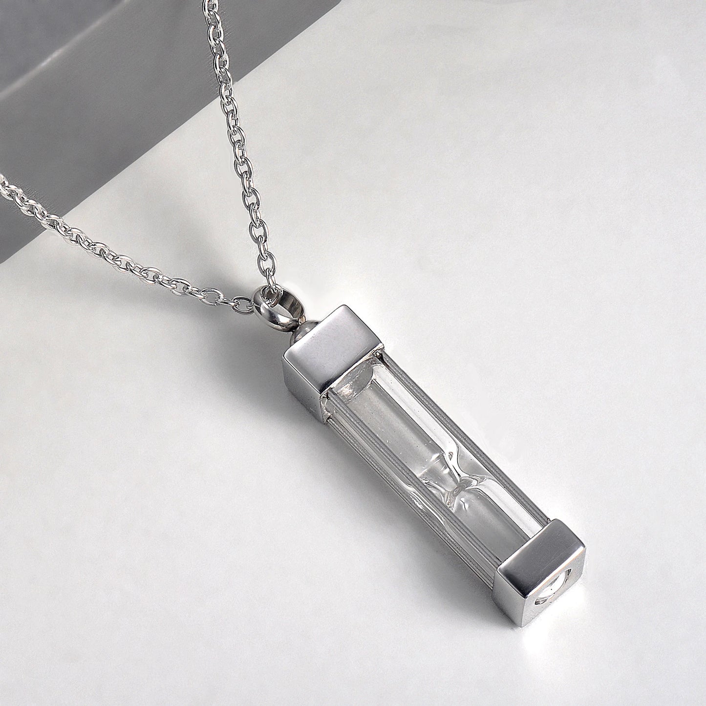 Edelstahl Glasbehälter Zylinder Quadrat Urne Anhänger Gedenk Halskette Asche Halter Andenken Feuerbestattung Schmuck