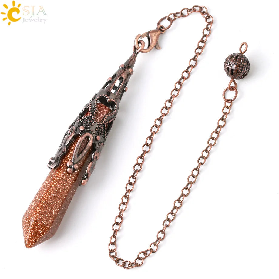 CSJA Kristallpendel für Wahrsagerei, Wünschelfen, Edelstein-Anhänger, antike Bronze, Quarz, Wahrsagerei, Pendulums, Pendulo-Anhänger G883