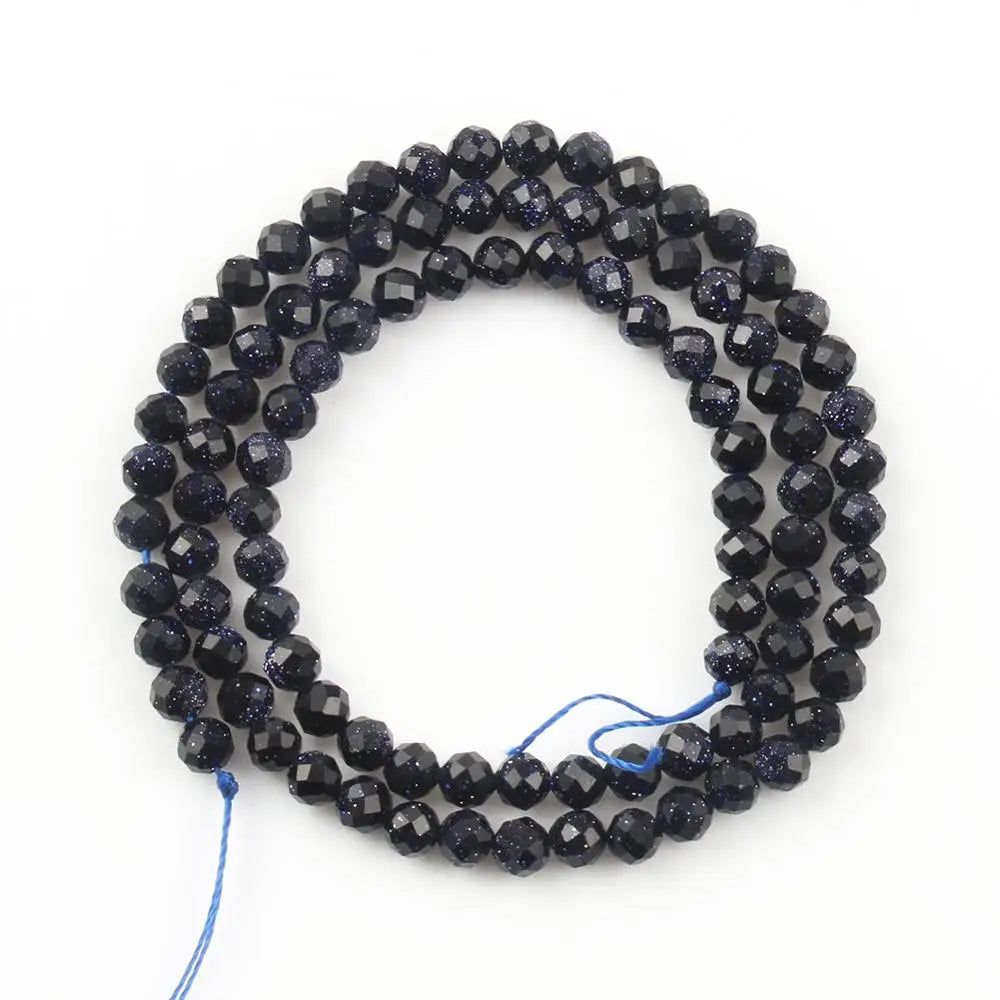 Natürlicher blauer Sandstond 2/3/4 mm facettierte lose Mineralperlen für Schmuckherstellung DIY Weihnachtsgeschenk Armbänder 15'' winziger Stein