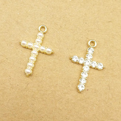 10 Stück Perlen-Kristall-Kreuz-Charm für Schmuckherstellung, Halskette, Armband, Ohrring, Anhänger, Diy-Zubehör, Zinklegierung