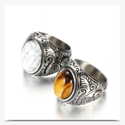 HNSP 316L Edelstahl Boho Naturstein Ring Für Männer Frauen Vintage-Schmuck Tigeraugen Ringe Finger Zubehör