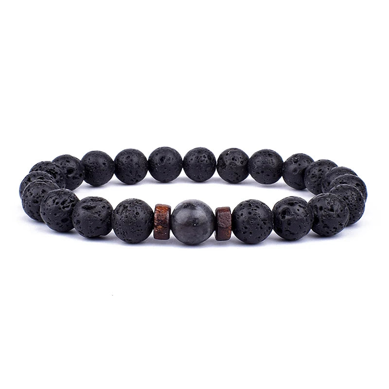 Vulkanstein-Armband für Männer, Lava-Holz, 8 mm Perlen, Armband, tibetischer Buddha, Handgelenkkette, Damen- und Herrenschmuck, Geschenk, neue Armbänder