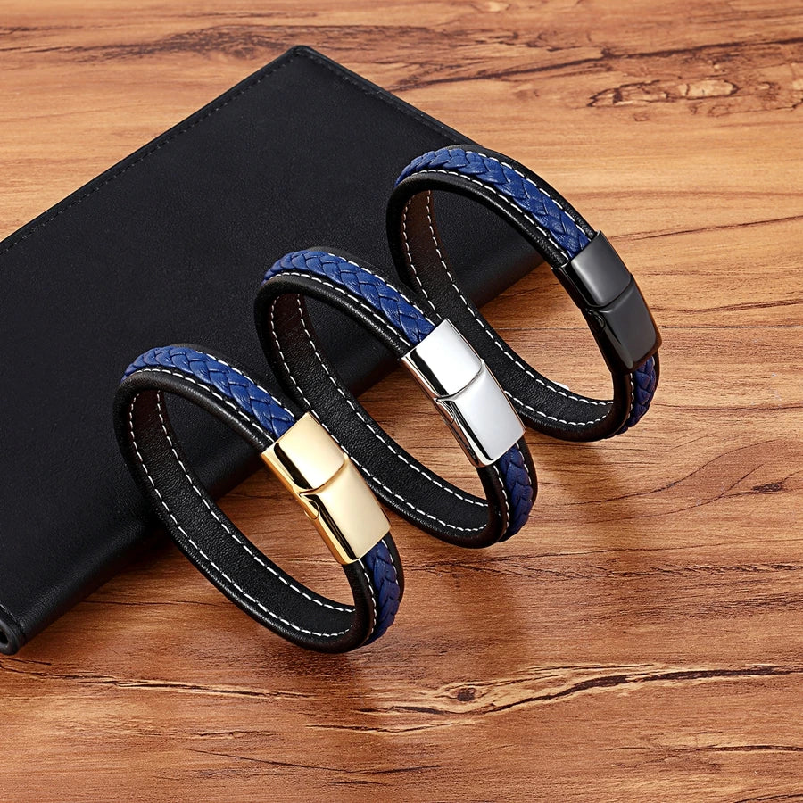 TYO Stainless Steel Leather Bangles Magnetic Clasp Braided Trendy Men Bracelet Wristband Charm Male Wrist Band Gifts Wholesale