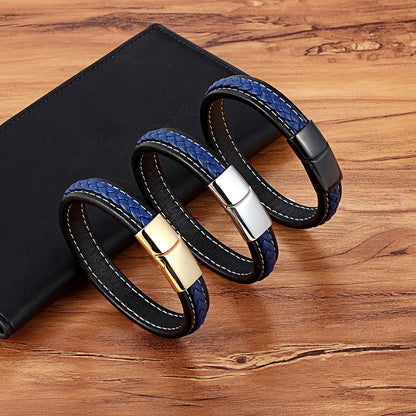 TYO Stainless Steel Leather Bangles Magnetic Clasp Braided Trendy Men Bracelet Wristband Charm Male Wrist Band Gifts Wholesale
