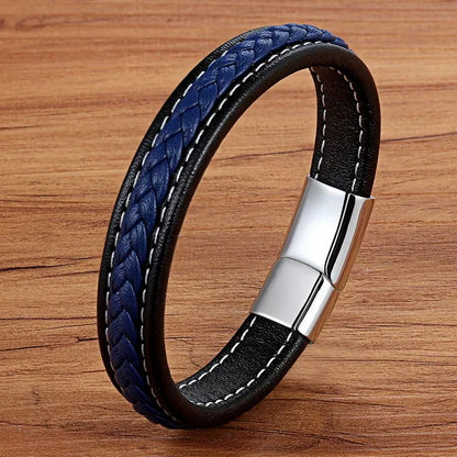 TYO Stainless Steel Leather Bangles Magnetic Clasp Braided Trendy Men Bracelet Wristband Charm Male Wrist Band Gifts Wholesale